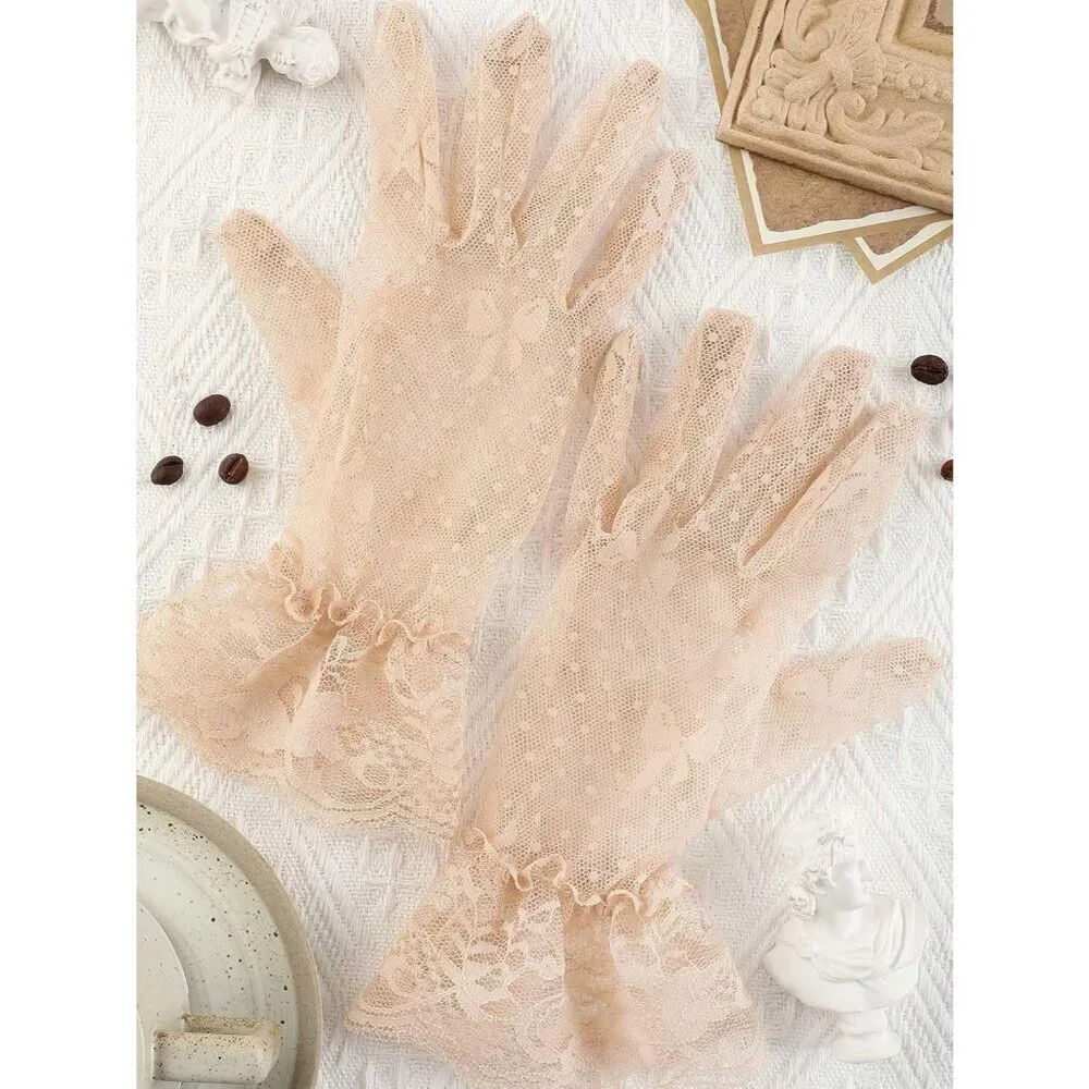 Women's Elegant Dress Up Lace Gloves Dark Nude Halloween Wedding Parties Prom